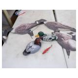 Ice Fishing Decoy, Carved Ducks, and Goose Decoys