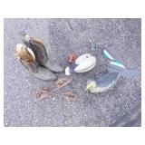 Size 10 Cowboy Boots, Vintage Ice Skates, Motorized Duck Decoy and Duck Decoy with Weight