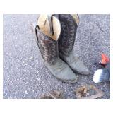 Size 10 Cowboy Boots, Vintage Ice Skates, Motorized Duck Decoy and Duck Decoy with Weight