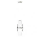 Cayden 6.5 in 1-Light Brushed Nickel Shaded Pendant Light with Clear Plus Etched Opal Glass Shade, No Bulbs Included  Customer Returns See Pictures