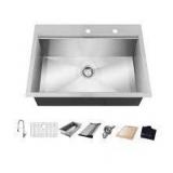 Glacier Bay Zero Radius 32 in. Drop-In Single Bowl 18 Gauge Stainless Steel Kitchen Sink with Accessories Customer Returns See Pictures