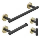 BWE 4-Piece Bath Hardware Set with towel bar for bathroom wall Towel Hook Toilet Paper Holder and Towel Ring in Gold Black Customer Returns See Pictures