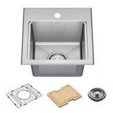 Delta Emery 15 in. Drop-In/Undermount Single Bowl 18 Gauge Stainless Steel Kitchen Workstation Sink with Accessories   Customer Returns See Pictures