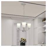 Hampton Bay Helena 19 in 3-Light Brushed Nickel Hanging Chandelier with Frosted Glass Shades for Dining Room   Customer Returns  See Pictures
