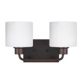 GENERATION LIGHTING- Canfield 14.25 in. 2-Light Burnt Sienna Minimalist Modern Wall Bathroom Vanity Light with Etched White Glass Shades