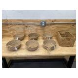 Lot of Woven Baskets and One Wicker Basket