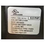 RIDGID 16 Gallon 6.5 Peak HP NXT Shop Vacuum Wet Dry Vac Model # HD16000