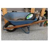Wheelbarrow with Spare Tire and Bungee Cords