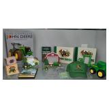 Assorted John Deere Collectibles - Frames, Books, Pin, Bank