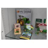 Assorted John Deere Collectibles - Frames, Books, Pin, Bank
