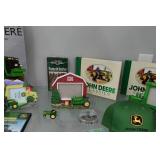 Assorted John Deere Collectibles - Frames, Books, Pin, Bank