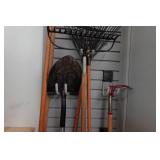 Assorted Rakes, Shovels and Floor Squeegees