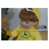 *2* Porcelain Dolls with John Deere Tractors