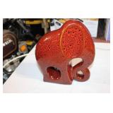 Red Glazed Ceramic Elephant Sculpture