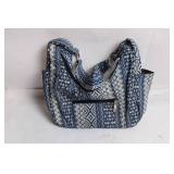 Gold Coast Blue Patterned Fabric Handbag with Zippered Pocket