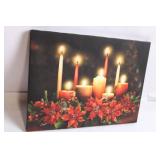 Poinsettia Candles LED Canvas Wall Art - 15x11 Inch