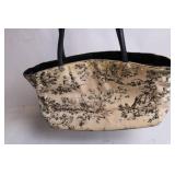 Canvas Tote Bag with Black and Beige Toile Print