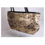 Canvas Tote Bag with Black and Beige Toile Print