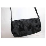 Elegant Black Faux Fur Shoulder Bag with Pink Satin Interior