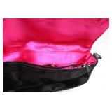 Elegant Black Faux Fur Shoulder Bag with Pink Satin Interior