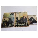 Set of 3 Vintage Reverse Glass Paintings with Silhouette Designs
