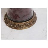 Ornate Brown and Red Glass Vase with Brass Trim