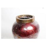 Ornate Brown and Red Glass Vase with Brass Trim