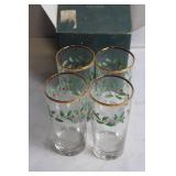 Set of 4 Lenox Holiday Highball Glasses with Gold Trim