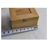Wooden Box with Assorted Metal Items including Watches and Keychains