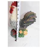 Colorful Rooster Figurine Statue with Floral Base