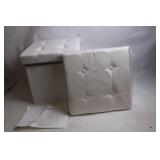 White Foldable Storage Ottoman with Cushion