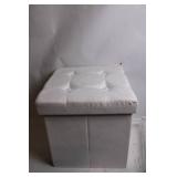 White Foldable Storage Ottoman with Cushion