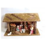 Ceramic Nativity Scene Set with Wooden Stable and Light