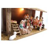 Ceramic Nativity Scene Set with Wooden Stable and Light