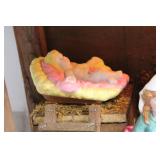 Ceramic Nativity Scene Set with Wooden Stable and Light