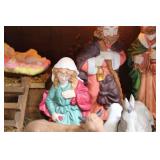 Ceramic Nativity Scene Set with Wooden Stable and Light