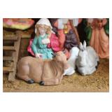 Ceramic Nativity Scene Set with Wooden Stable and Light