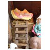 Ceramic Nativity Scene Set with Wooden Stable and Light