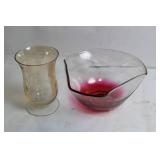 Elegant Glass Vase and Bowl with Pink Gradient