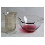 Elegant Glass Vase and Bowl with Pink Gradient
