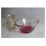 Elegant Glass Vase and Bowl with Pink Gradient