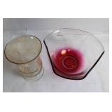 Elegant Glass Vase and Bowl with Pink Gradient