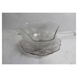Crystal Punch Bowl with Intricate Glass Plate Set