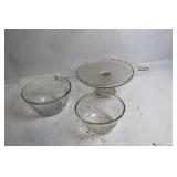 Vintage Glass Serving Set with Floral Pattern and Gold Trim