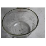 Vintage Glass Serving Set with Floral Pattern and Gold Trim