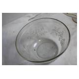 Vintage Glass Serving Set with Floral Pattern and Gold Trim