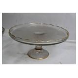 Vintage Glass Serving Set with Floral Pattern and Gold Trim