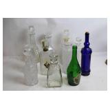 Collection of 9 Vintage Glass Decanters and Bottles