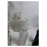 Collection of 9 Vintage Glass Decanters and Bottles