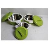 Set of 3 Green Insulated Food Containers with Stainless Steel Interiors